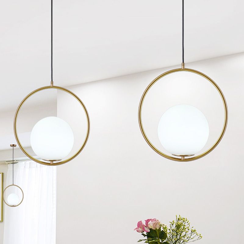 1 Kopfring -Anhänger Beleuchtung mit Globe Opalglas Schatten Retro Industrial Gold Suspension Light, 12 "/14" Breite