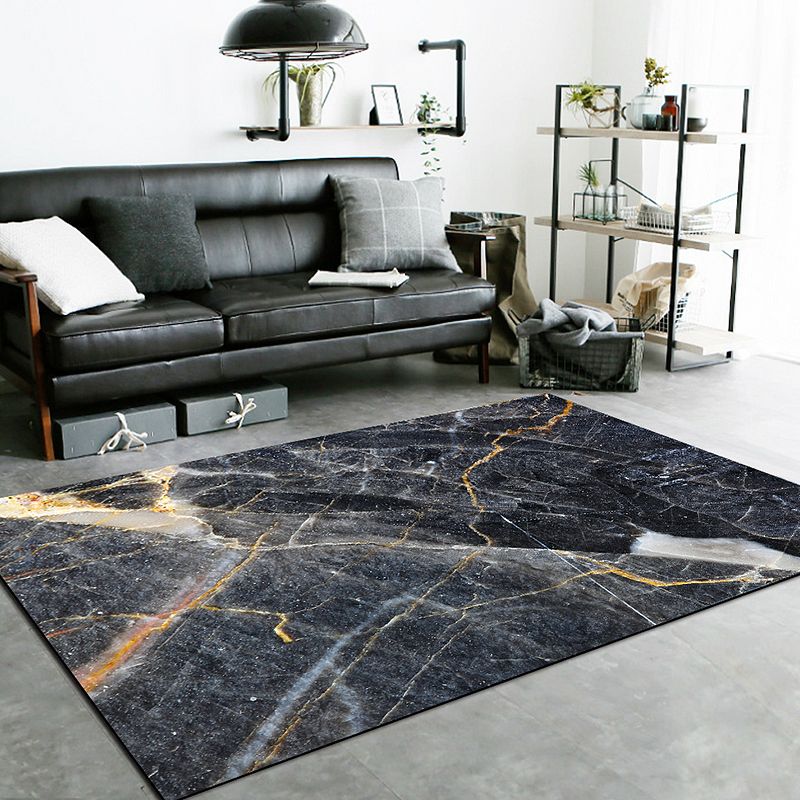 Funky Marble Surface Print Rug Black Nordic Rug Polyester Washable Non-Slip Backing Area Rug for Living Room