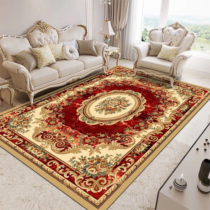 Traditional Area Rug Multicolor Floral Pattern Carpet Stain Resistant Polyester Rug for Home Decor