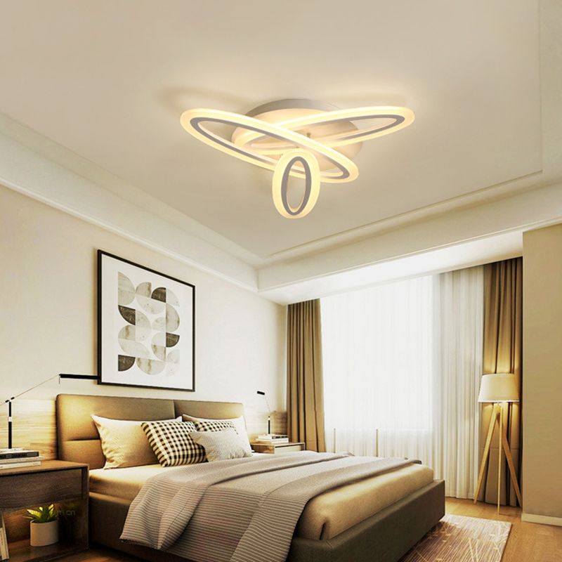 Oval Semi Flush Light Simple Acrylic 31.5"/47" Wide 3/5 Bulbs White Ceiling Mounted Fixture in Warm/White Light