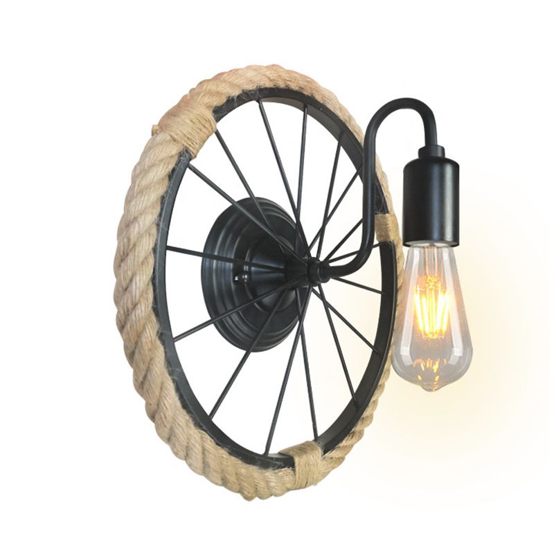 Modern Rope Wall Sconce Circle Shape Metal Wall Light for Bedroom in Black