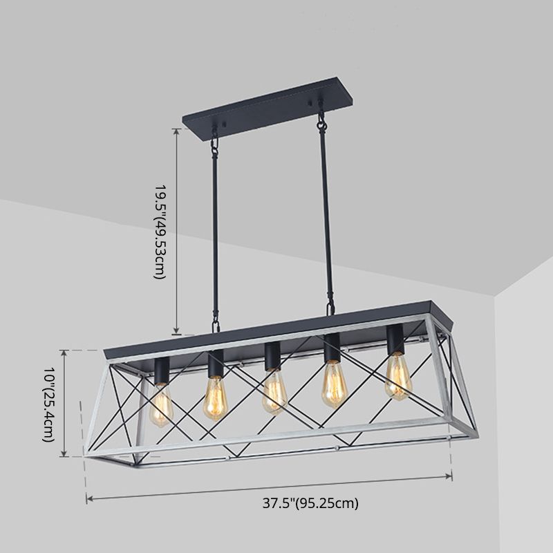 Rectangle Hanging Island Lights Industrial Iron Pendant Lighting for Restaurant