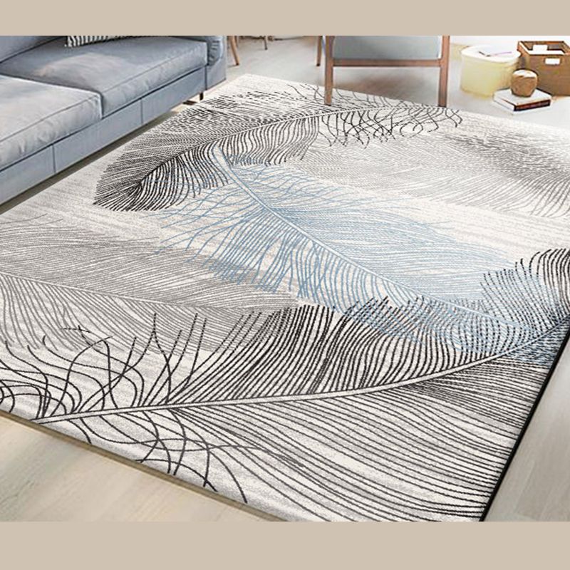Multicolor Modern Area Carpet Polyester Feather Pattern Indoor Rug Washable Carpet for Living Room