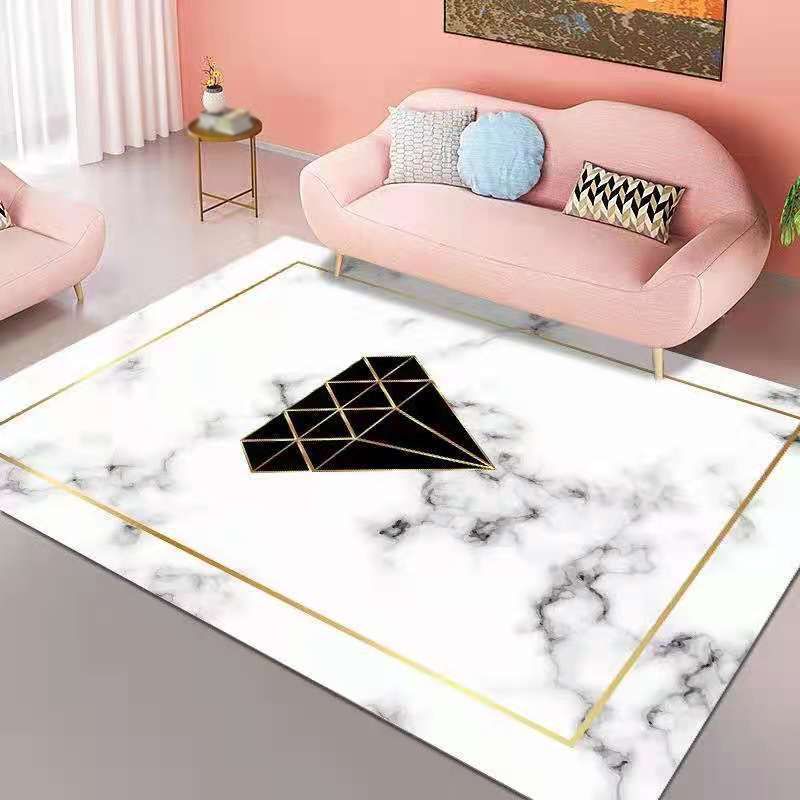 Pink Geometry Pattern Rug Polyester Simple Rug Washable Rug for Living Room
