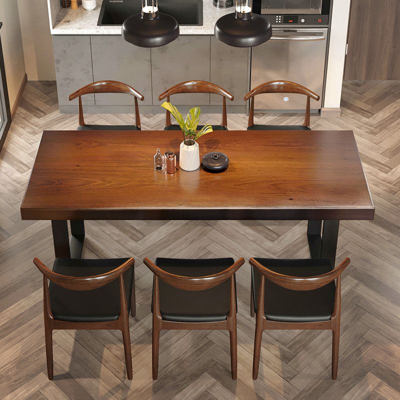 Industrial 1/4/5/7 Pieces Furniture Solid Wood Rectangle Dining Room Set in Brown
