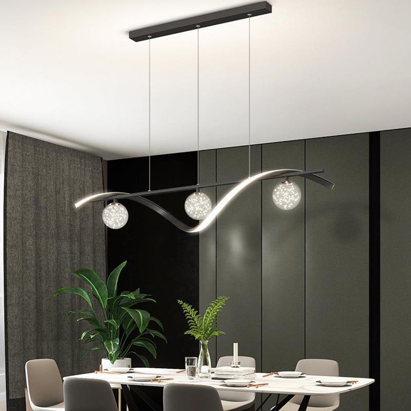 Strip Shape Island Lamp LED Island Hanging Lamp with Glass Shade for Bedroom