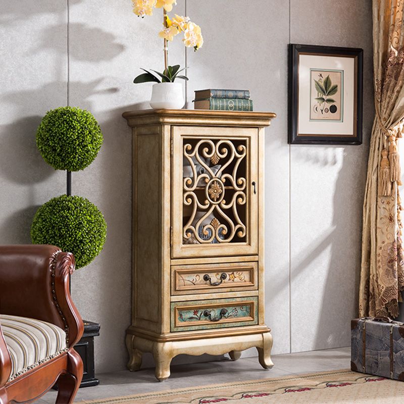 47. 2" Tall Distressed Wood Side Cabinet 2 - Drawer 1 - Door Storage Cabinet