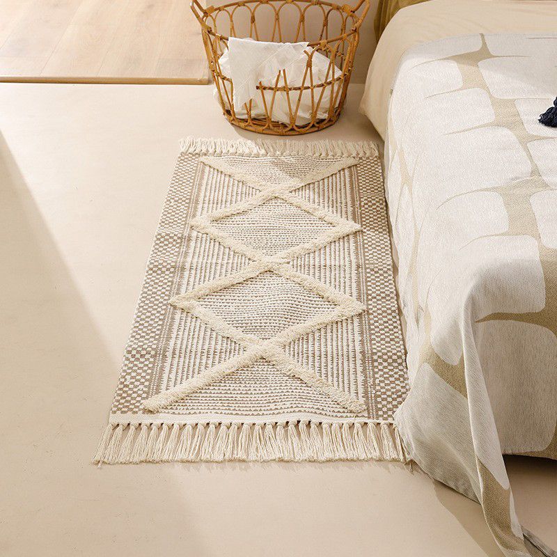 Ethnic Indoor Rug Funky Ameicana Pattern Rug Cotton Blend Washable Carpet with Fringe