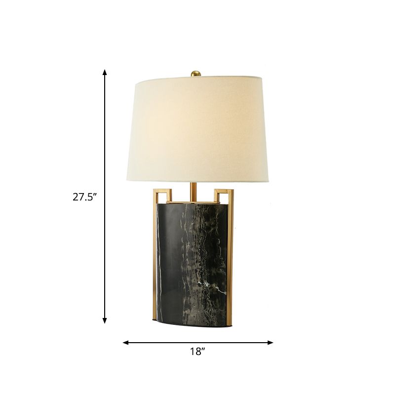 15 "/18" W Minimalistisch 1-licht nachtlamp Zwart en wit taps toelopend tafellicht met stofschaduw en marmeren basis
