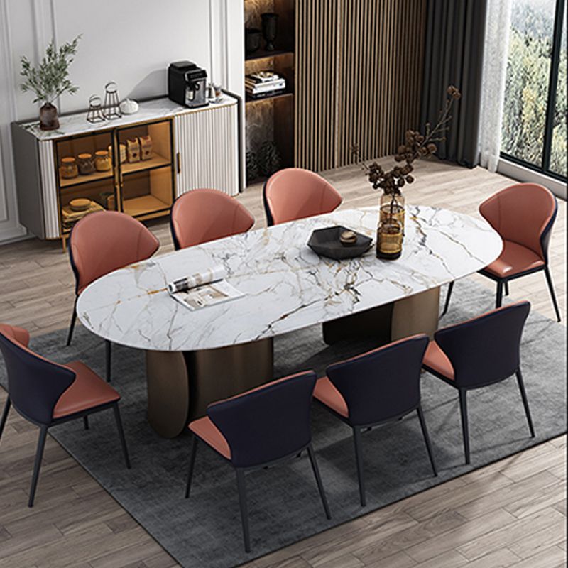Modern Oval Dining Table Stainless Steel Base Double Pedestal Table for Room