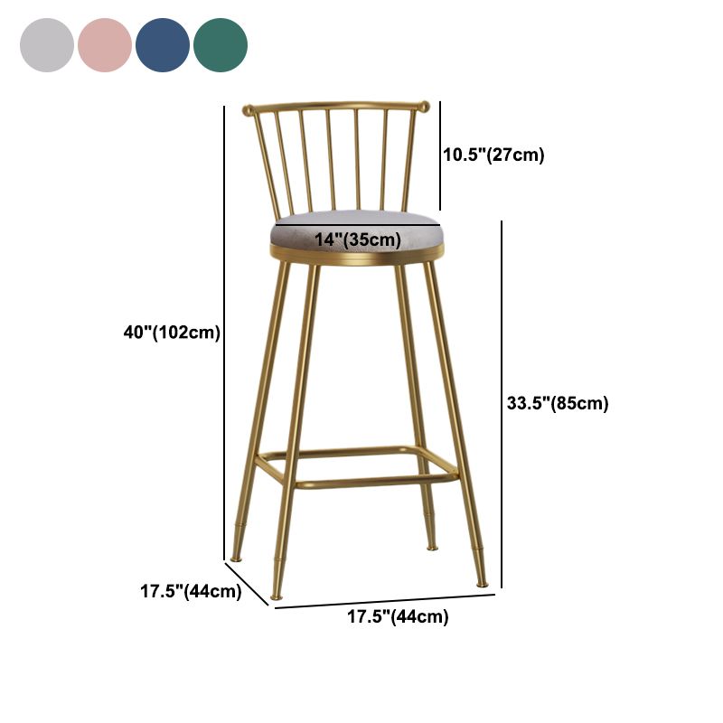 Nordic Armless Backrest Counter Stool Iron Dessert Shop Bar Stool with Pedal and Cushion