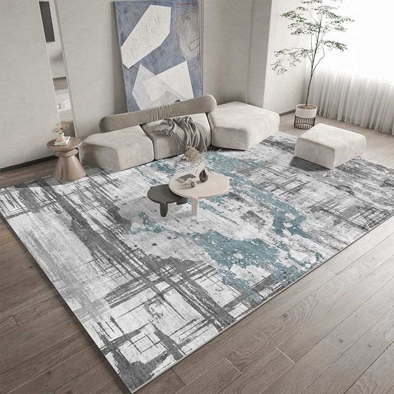 Gray Modern Rug Polyester Industrial Rug Non-Slip Backing Rug for Drawing Room