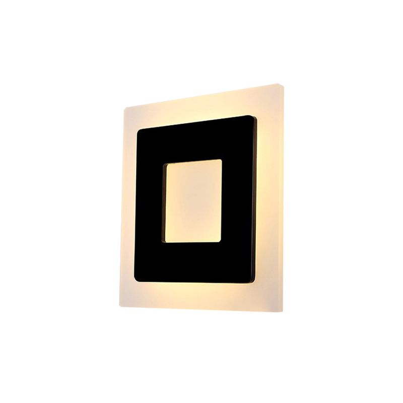Acrylic Square Sconce Light Minimalist LED Black Wall Mount Lamp Fixture in White/Warm Light