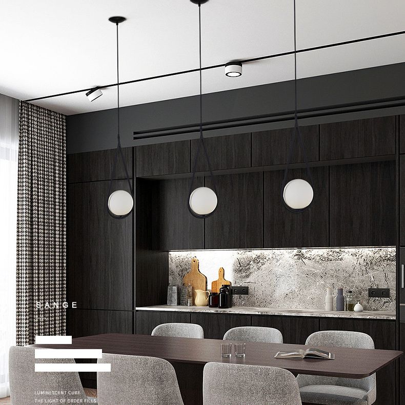 Lampada appesa sferica MODERNA MODERNA 1 Luce Sospensione Sospensione Luce a sospensione con anello di metallo a goccia