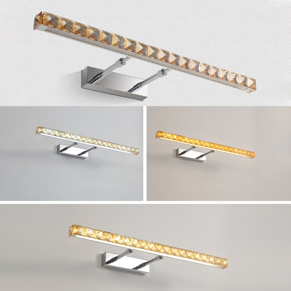 Modern Stainless Steel Vanity Mirror Light Bathroom Gold Vanity Sconce Light with Crystal