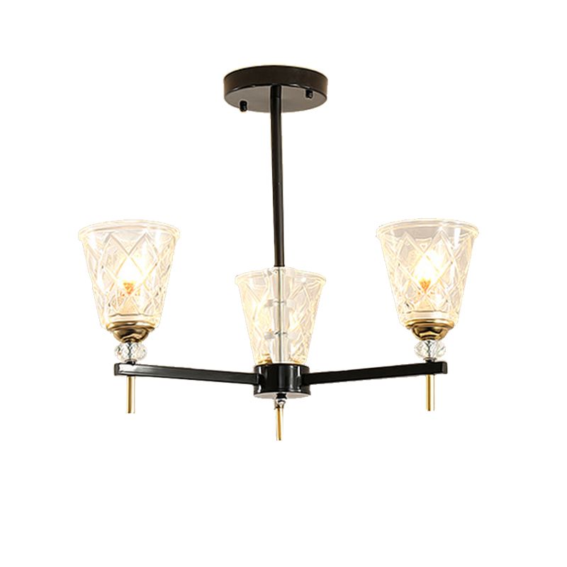 Clear 3/6 Lights Chandelier Light Fixture Traditional Textured Glass Cone Pendant Lamp for Bedroom