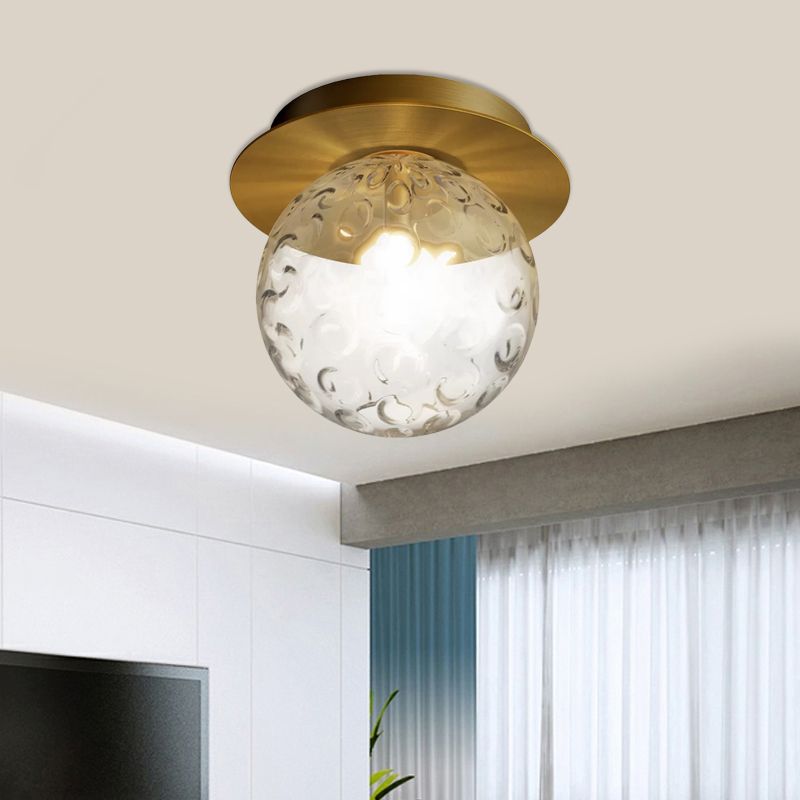 Water Glass Globe Flush Pendant Light Modern 1 Bulb Indoor Ceiling Light Flush Mount in Clear