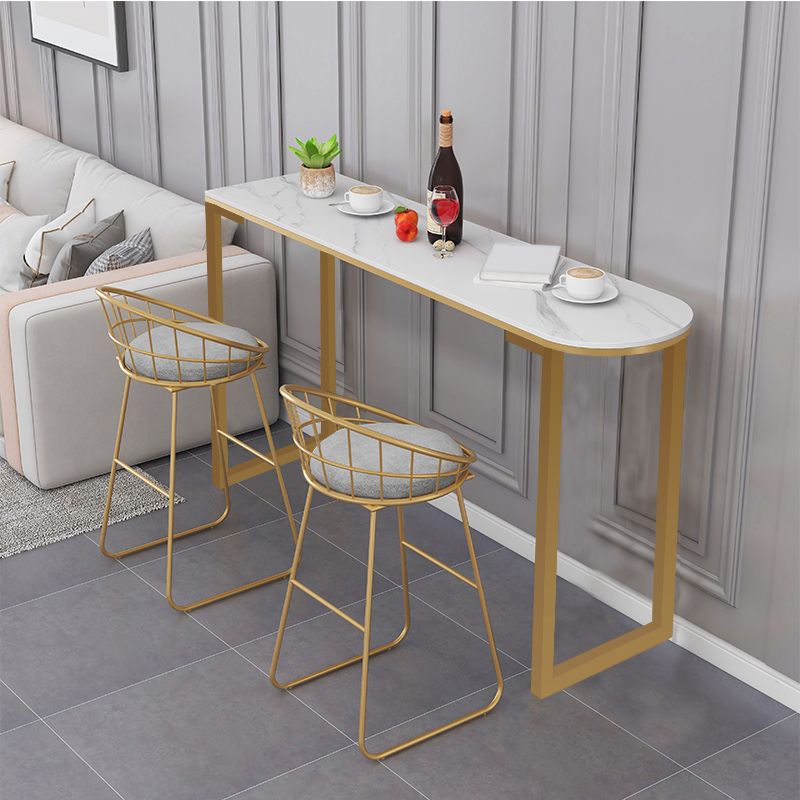 Contemporary Free Form Bar Table with Metal Base for Living Room