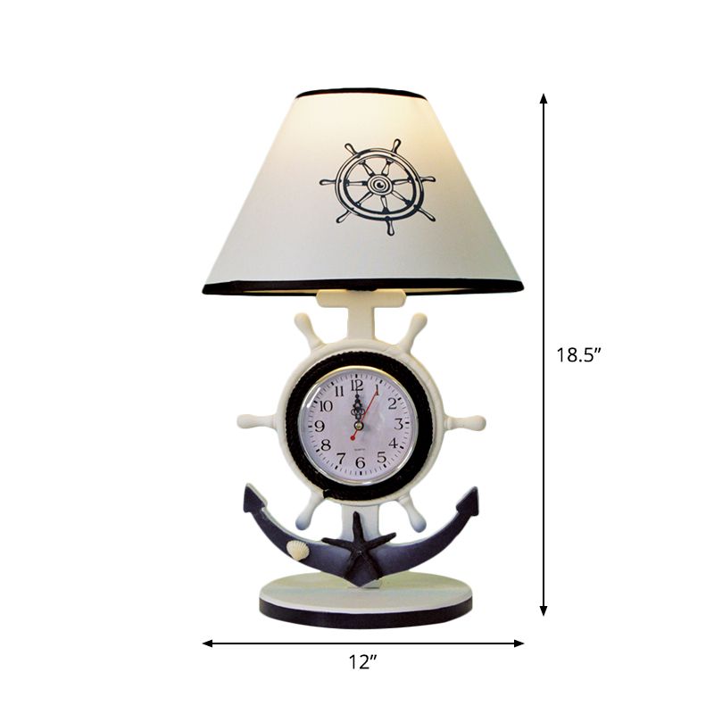 Illuminazione da tavolo con base del timone Lampada da comodino in resina stile bambini con lampadina singola sfumata blu con design a orologio