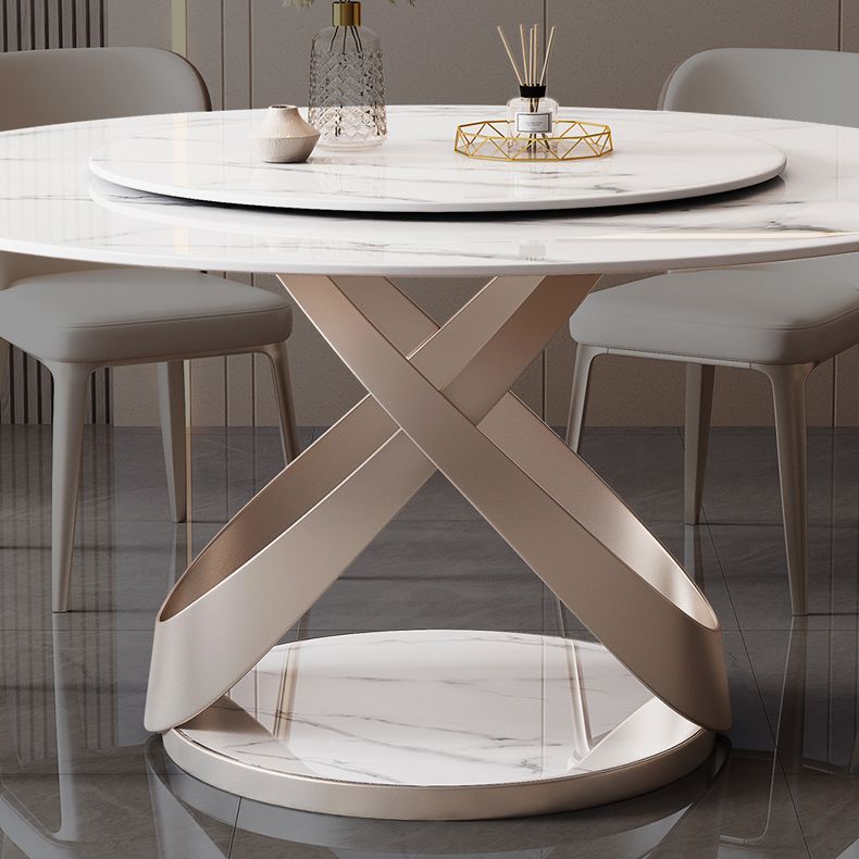 Round Dining Table Set 1/5/7 Pcs Sintered Stone Top Table and Upholstered Chairs