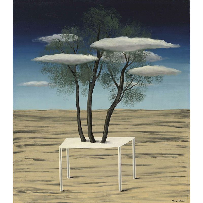 Surrealist Magritte the Oasis Murals in Yellow-Blue Moisture Resistant Wall Art for Living Room