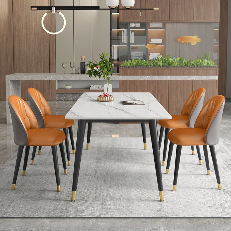 Sintered Stone White Tone Table Luxury Style 4 Legs Table for Dining Room
