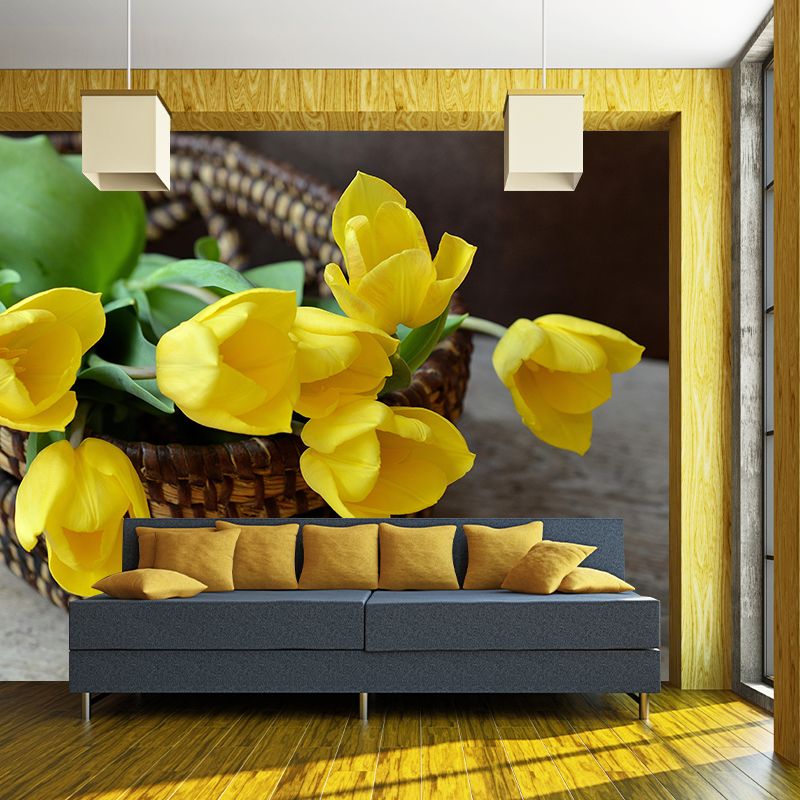 Zachte kleurentulpprint muurschildering hedendaagse stijl muurkunst voor huisdecoratie