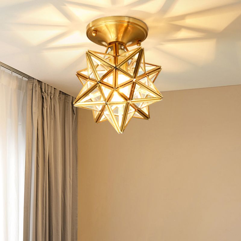 Glass Shaded Close to Ceiling Lighting Vintage-Style Aisle Close to Ceiling Light in Gold