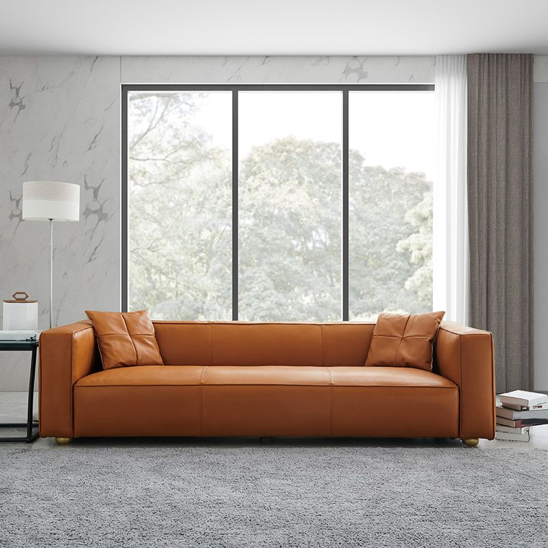 24.80"H Genuine Leather Square Arm Sofa with Tight Back for Living Room