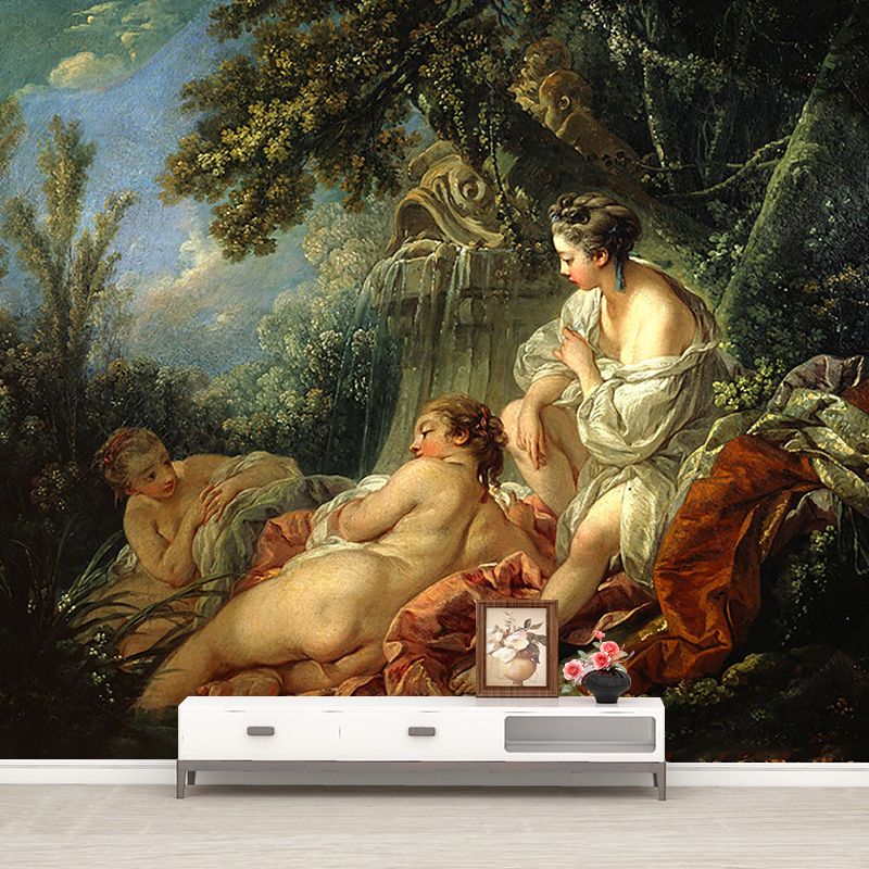 Stain-Proof Wallpaper Murals Retro Non-Woven Wall Art with Francois Boucher The Four Seasons Pattern