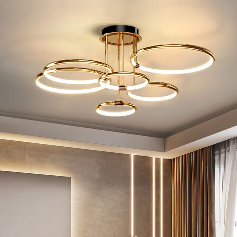 Circle-Shaped Living Room Hanging Chandelier Metal LED Modern Chandelier Light Fixture in Gold