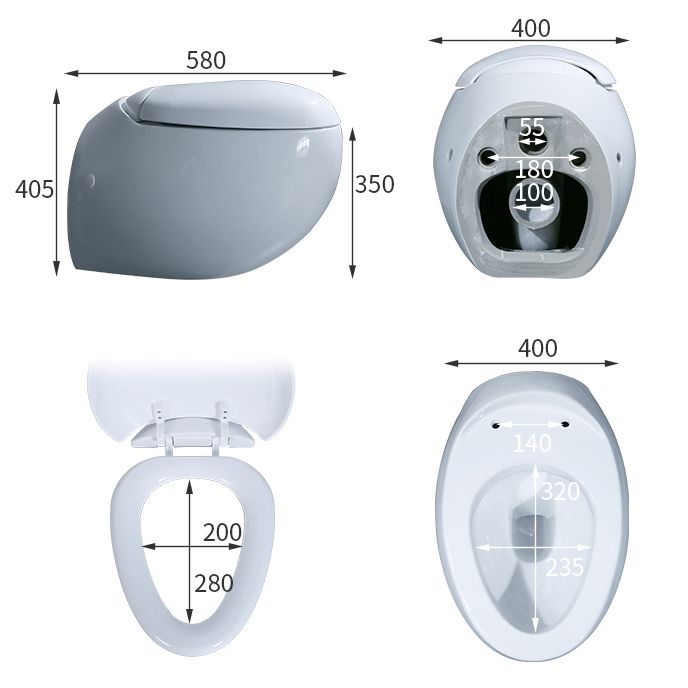 Contemporary Flush Toilet Round One Piece Toilet Wall Mount Porcelain Toilet