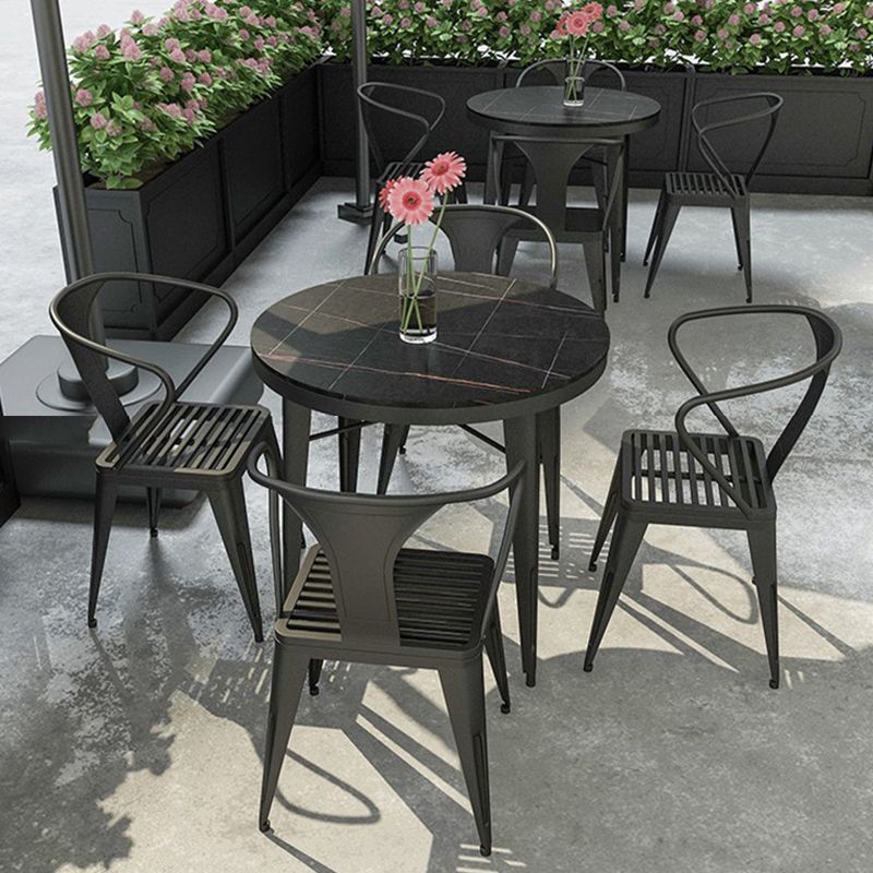 Glam Bar Stool Table Black Stone Bar Table with 4 Metal Legs