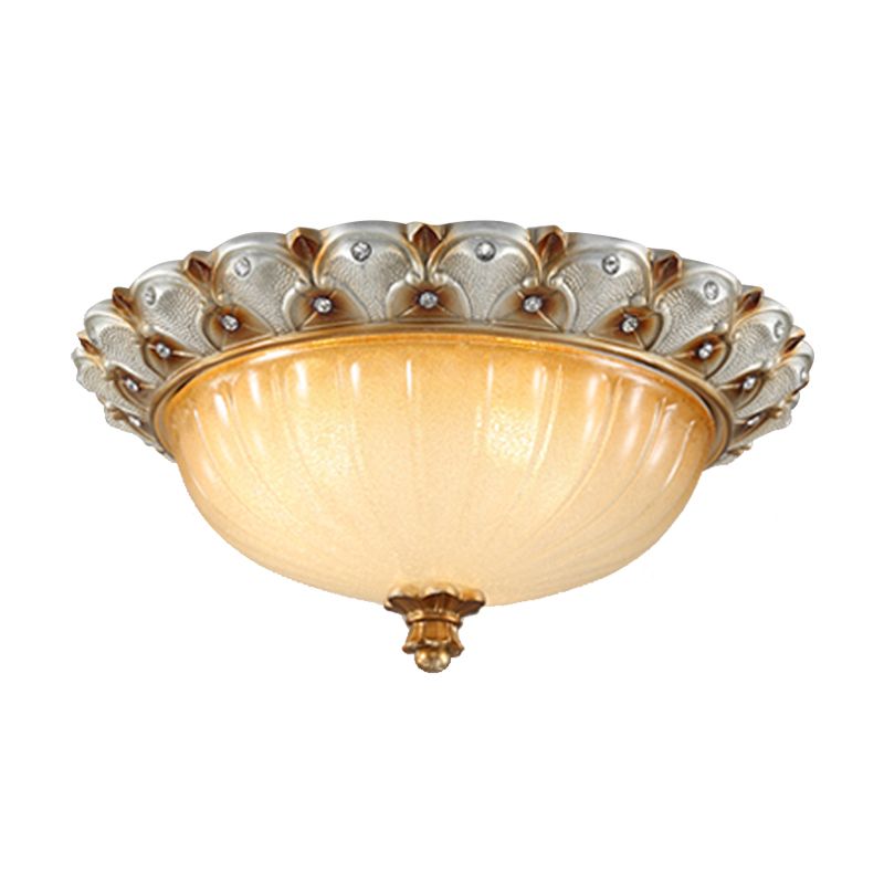 Domed Living Room Ceiling Lighting Farmhouse Ribbed Glass 16"/19.5" Wide 3 Bulbs Beige Flush Mount Light Fixture