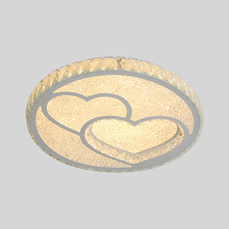 LED Bedroom Ceiling Flush Mount Simplicity Stainless-Steel Flush Lamp with Loving Heart Crystal Shade in Warm/White Light