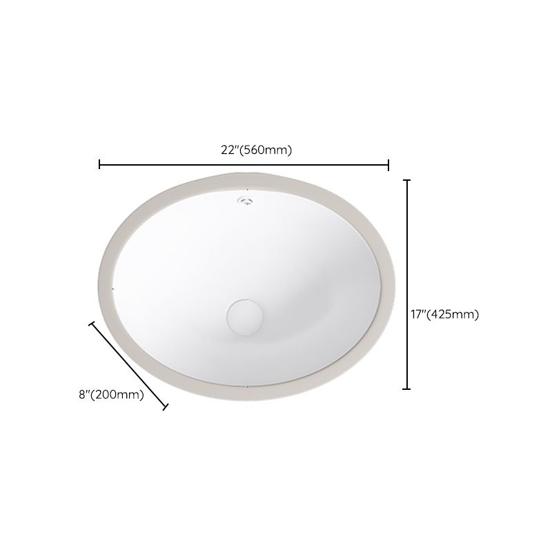Modern Bathroom Sink Pop-Up Drain Porcelain Solid Color Oval-Shape Vessel Lavatory Sink