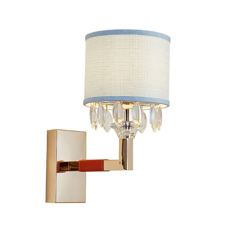Terratte in tessuto Drum Funce Sconce Fonce Contemporary 1 Bulb Gold Finitura Gold Luce con cristallo chiaro