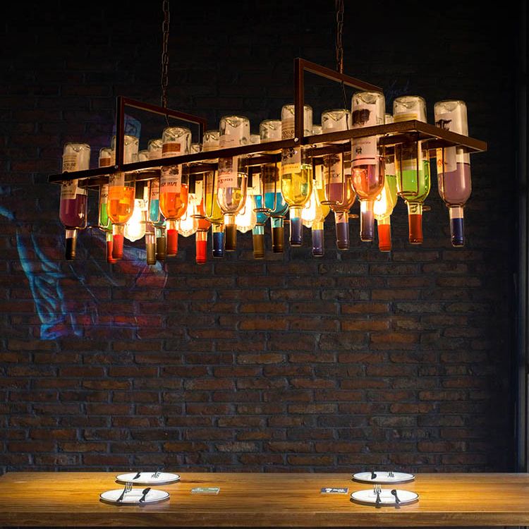 Rechthoekige wijnfles Cluster Island Light Multiclored Glass Art Decoratief eilandplafondlicht voor bistro bar