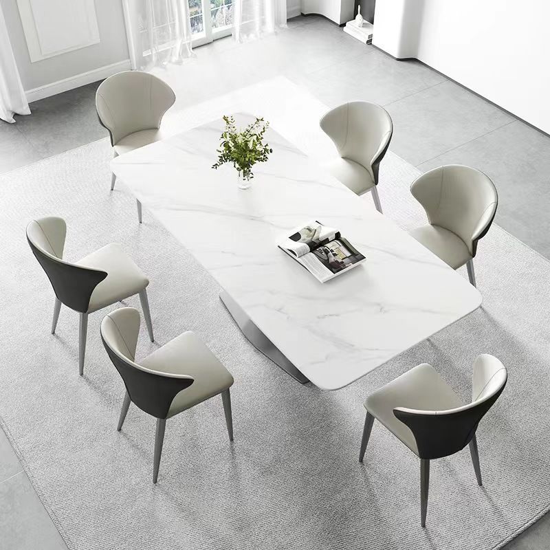 Modern Style Dinette Table Rectangle Stone Dinner Table in White