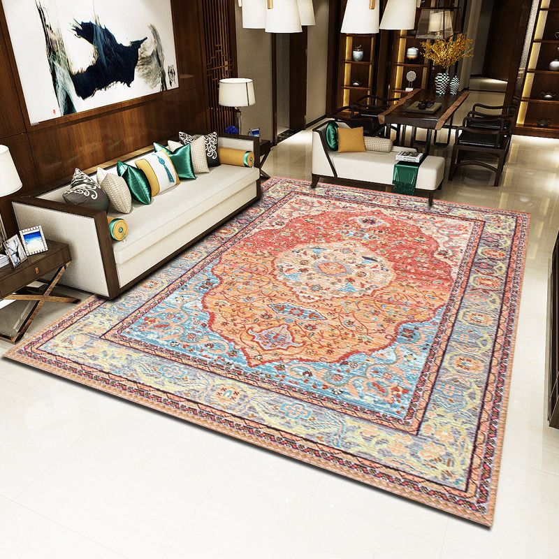 Orange Traditional Rug Polyester Graphic Area Rug Non-Slip Backing Rug for Home Decor