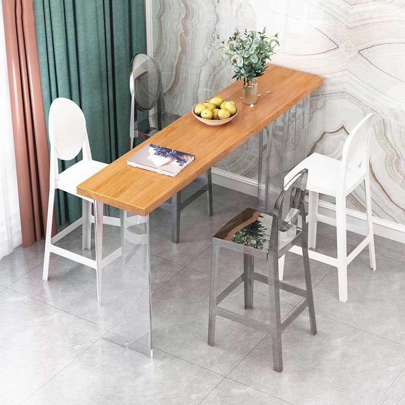 Contemporary Double Pedestal Bar Dining Table Rectangle Bar Table in Acrylic and Wood