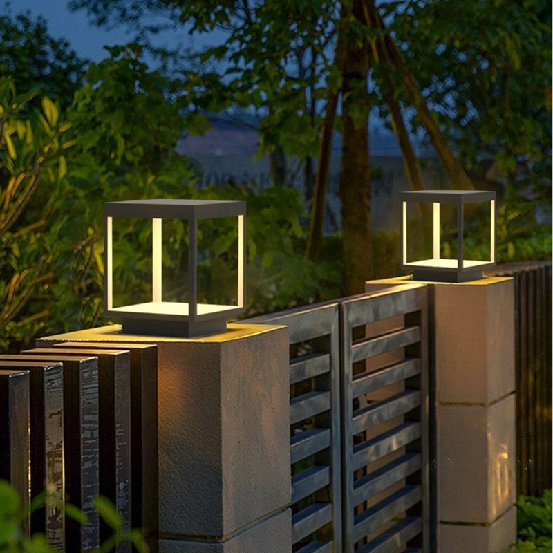 Square Waterproof Lights Outdoor Black Pillar Lamp for Garden