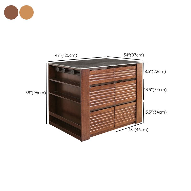 Stationary Kitchen Island Granite Top Kitchen Island Table with 6 Drawers