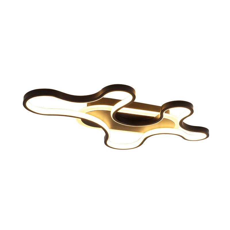 Black Curved Flush Mount Fixture Minimalist Acrylic LED Ceiling Lamp in Warm/White Light