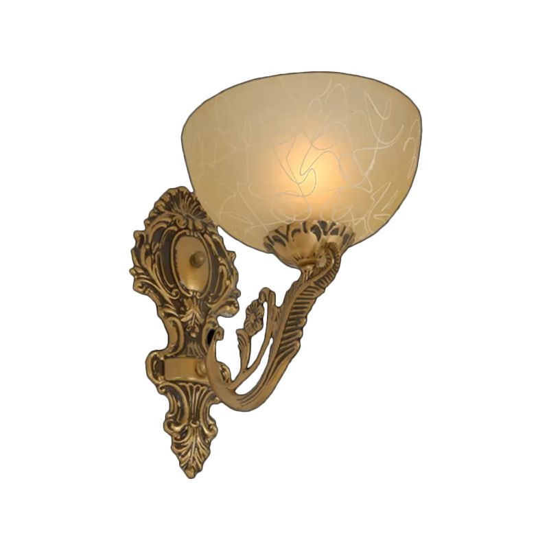 Single-Bulb Bowl Shade Wall Lighting Traditional Bronze Opal Frosted Glass Sconce Light