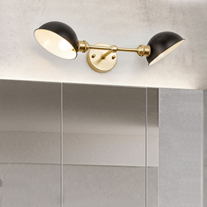 2 hoofden badkamer muurlicht sconce moderne zwarte en gouden ijdelheid lamp met koepel metalen tint