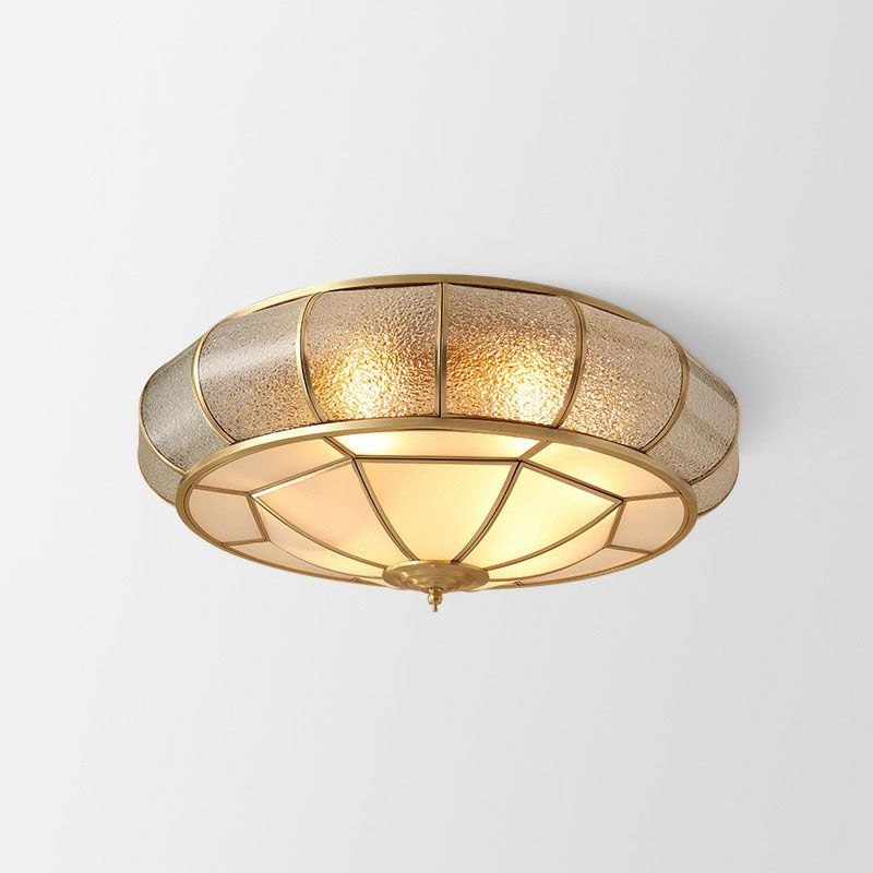 Water Glass Flush Mounted Light Vintage Brass Round Bedroom Ceiling Light Fixture