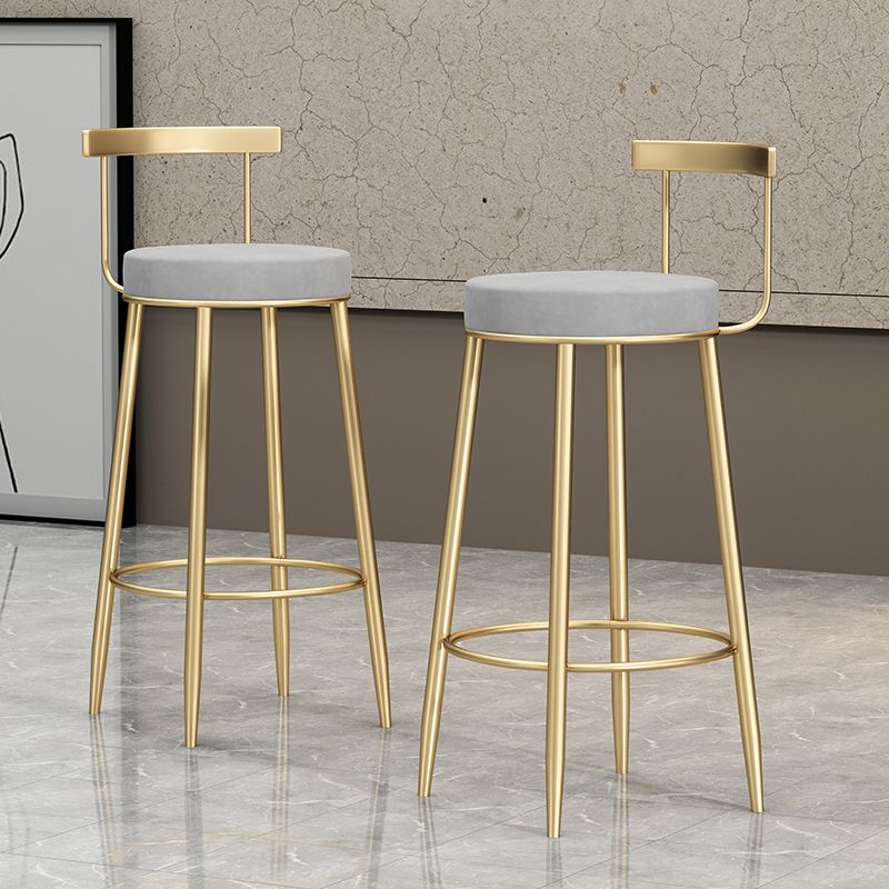 Glam Style Backrest Counter Stool Iron Cafe Bar Stool with Velvet Cushion and Pedal