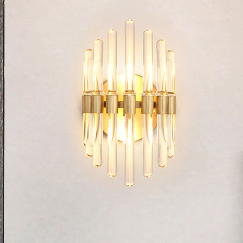 Luce da parete tubolare Stile moderno stile moderno Crystal Crystal 2 Bulbs Gold Finitura Oro Sconcetto Luce per soggiorno