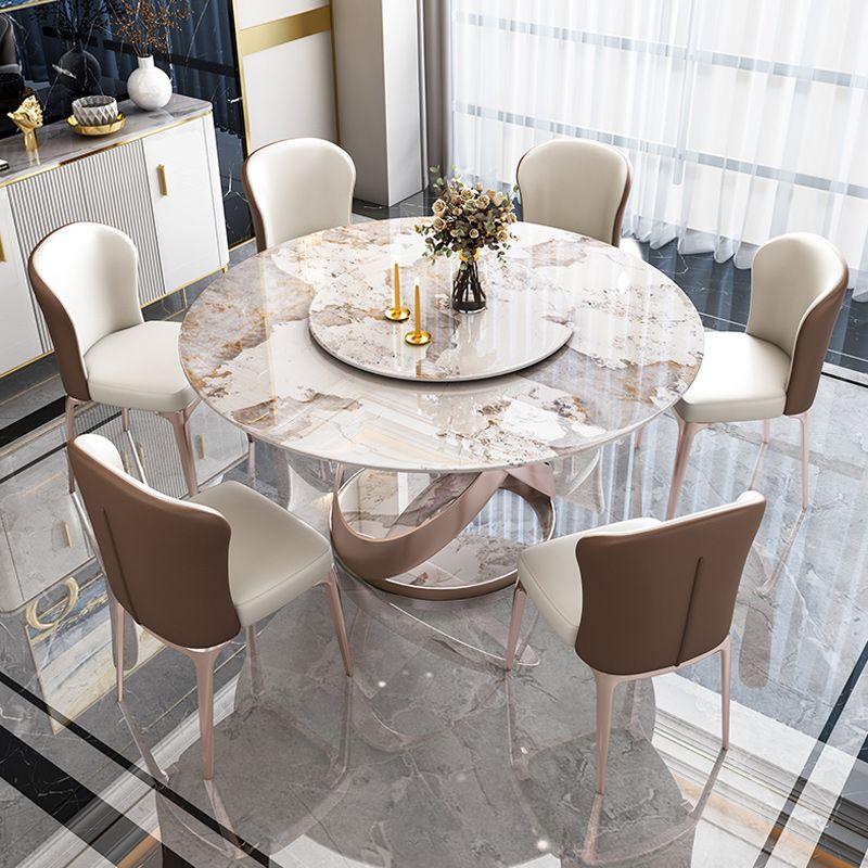 Traditional Luxury Round Dining Table Pedestal Dining Room Furniture with Turntable